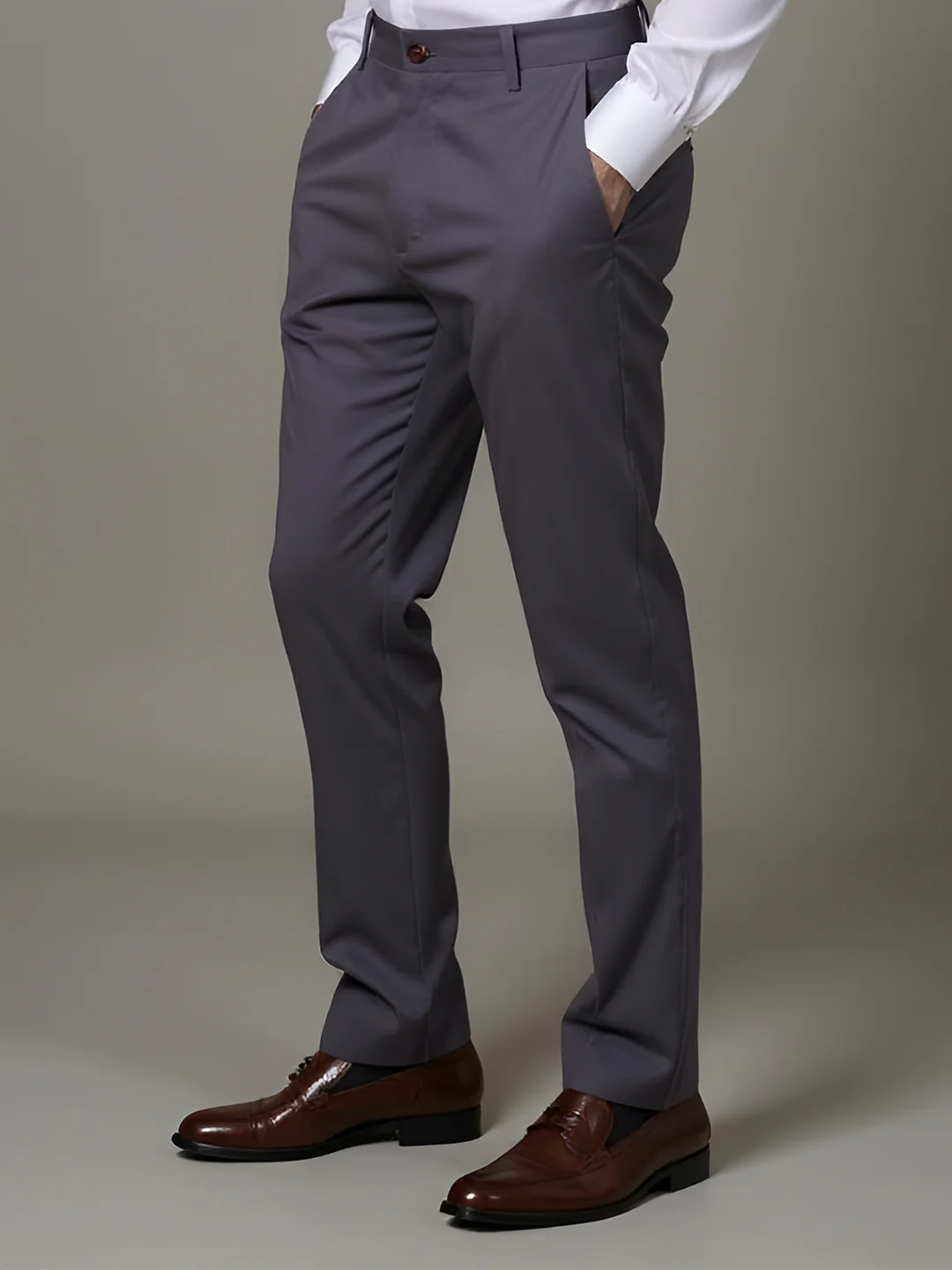 Cotton Lycra Cement Grey Smart Fit Pants Zara - Image 5