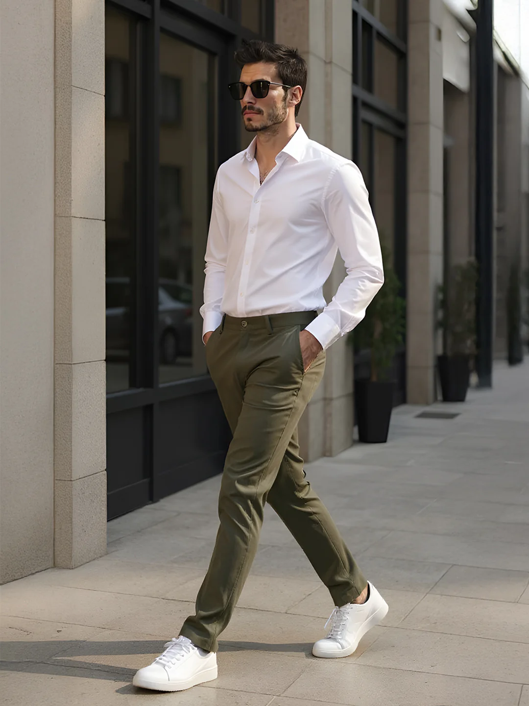 Cotton Lycra Dark Green Smart Fit Pants Zara - Image 2