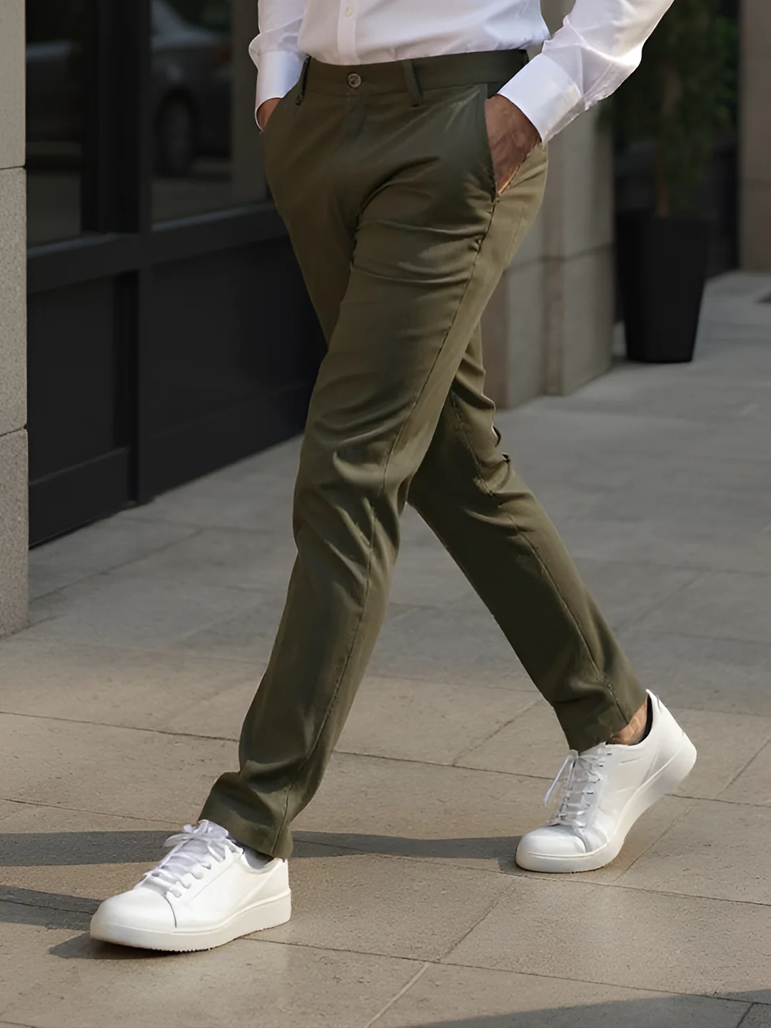Cotton Lycra Dark Green Smart Fit Pants Zara - Image 3