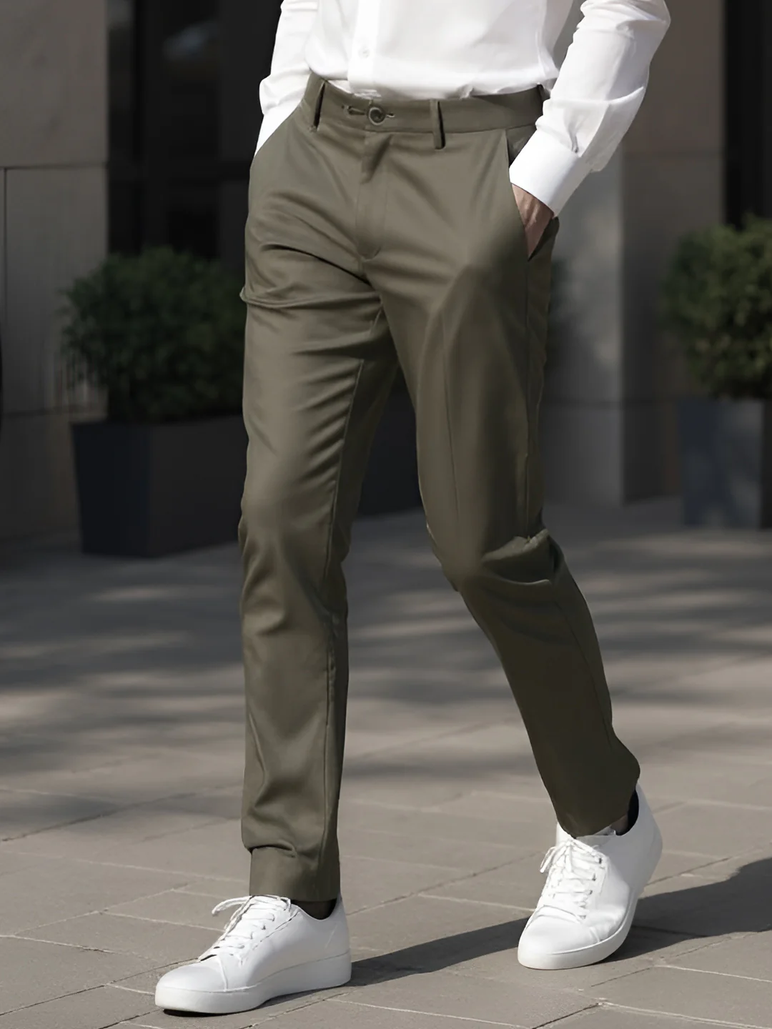 Cotton Lycra Dark Green Smart Fit Pants Zara - Image 6