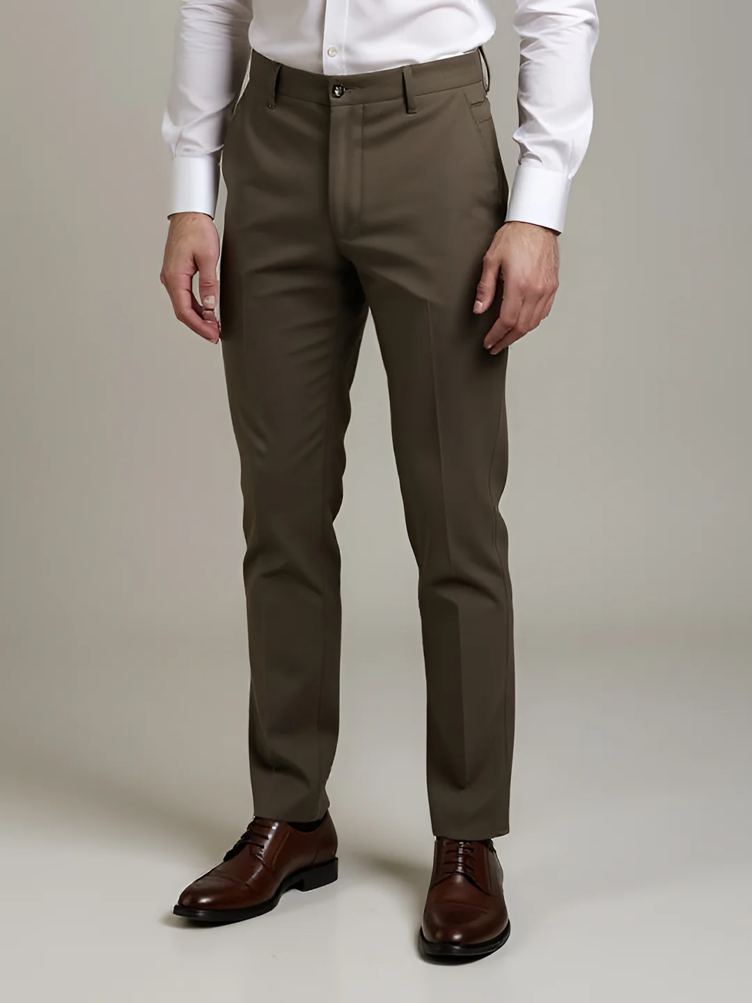 Cotton Lycra Khaki Smart Fit Pants Zara