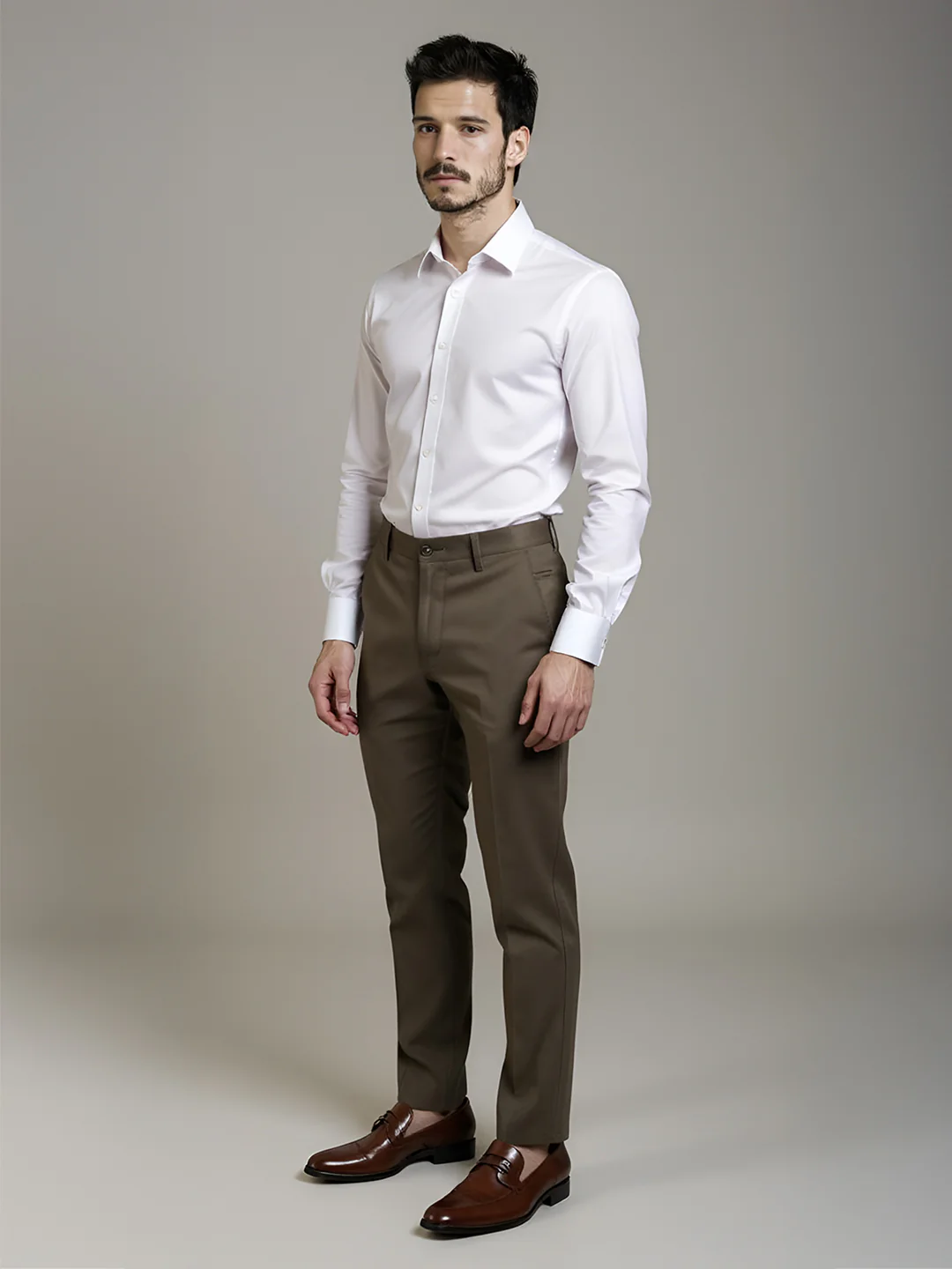 Cotton Lycra Khaki Smart Fit Pants Zara - Image 2