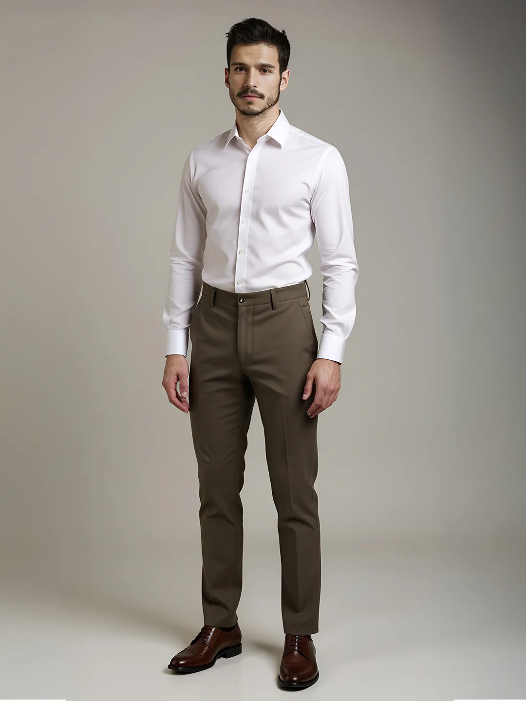Cotton Lycra Khaki Smart Fit Pants Zara - Image 3