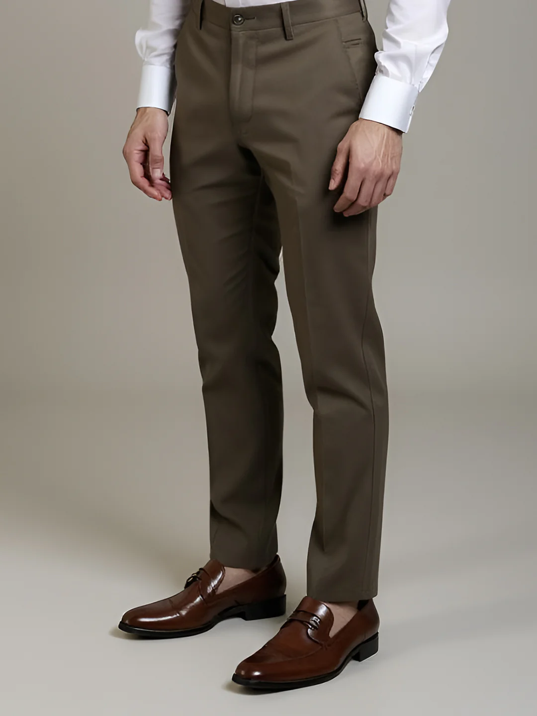 Cotton Lycra Khaki Smart Fit Pants Zara - Image 5