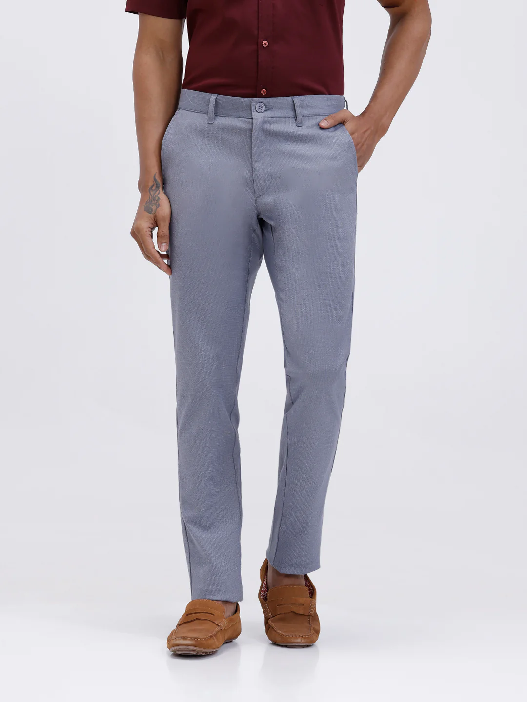 Cotton Lycra Smart Fit Blue Stretch Pants