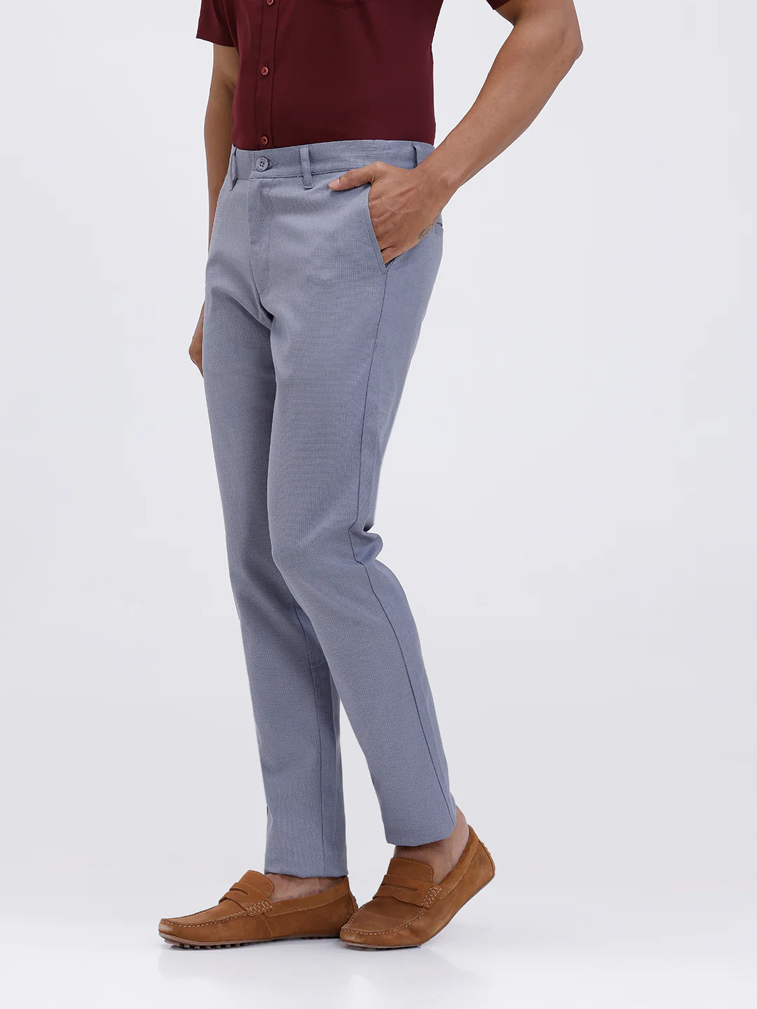 Cotton Lycra Smart Fit Blue Stretch Pants - Image 2