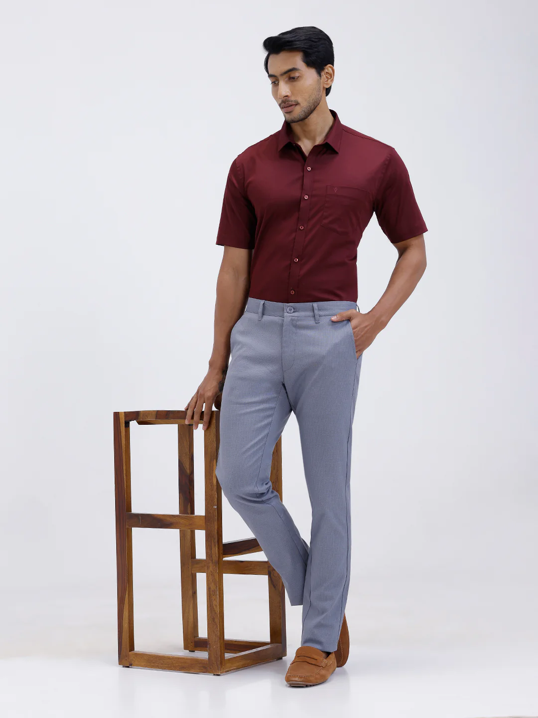 Cotton Lycra Smart Fit Blue Stretch Pants - Image 6