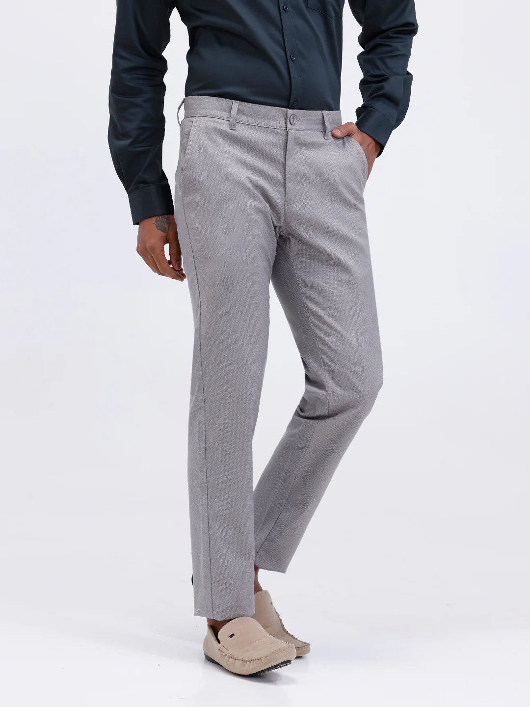 Cotton Lycra Smart Fit Dark Grey Stretch Pants - Image 2