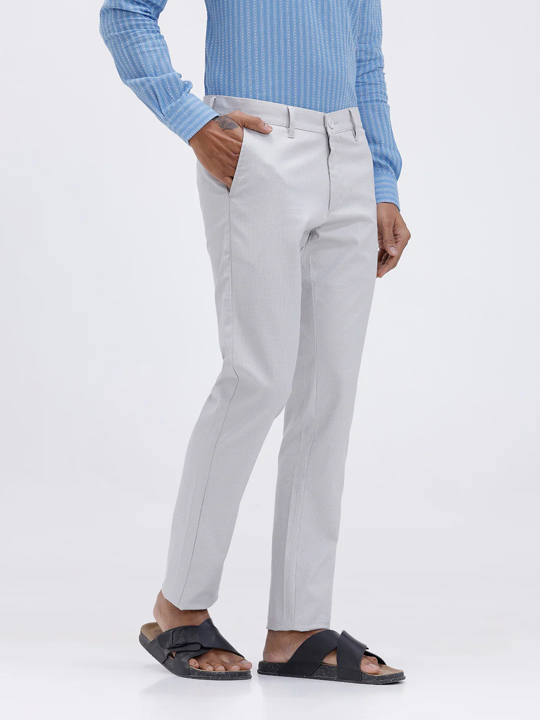 Cotton Lycra Smart Fit Grey Stretch Pants - Image 2