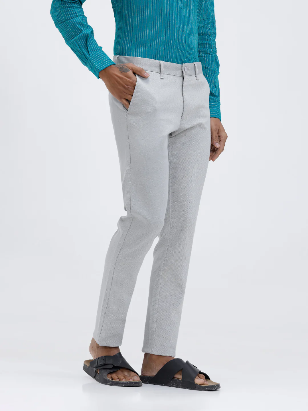 Cotton Lycra Smart Fit Grey Stretch Pants - Image 2