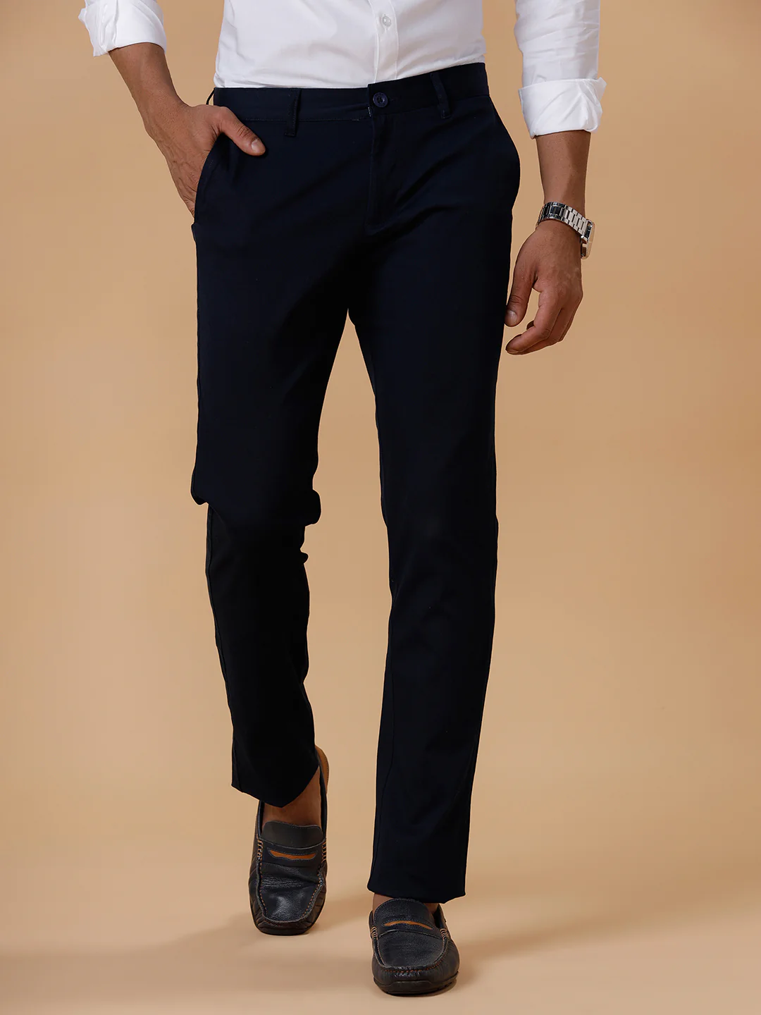 Cotton Lycra Smart Fit Navy Stretch Pants Zurich Plus