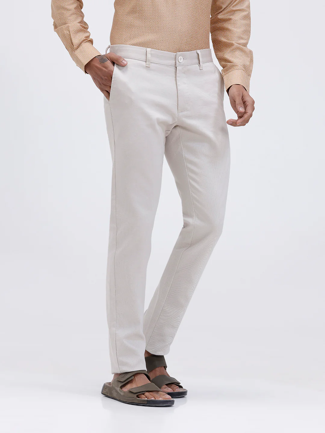 Cotton Lycra Smart Fit Off White Stretch Pants - Image 2