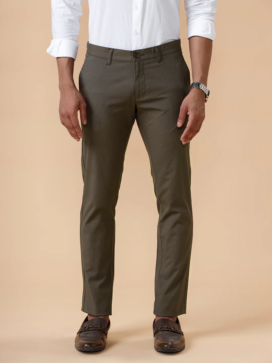 Cotton Lycra Smart Fit Stretch Pants Dark Green Linox - Image 3