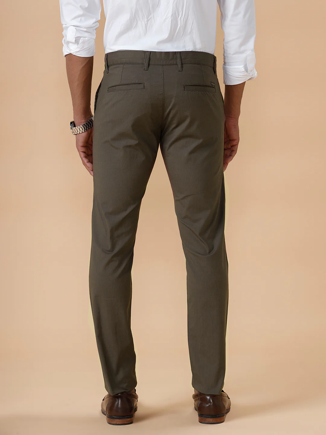 Cotton Lycra Smart Fit Stretch Pants Dark Green Linox - Image 5