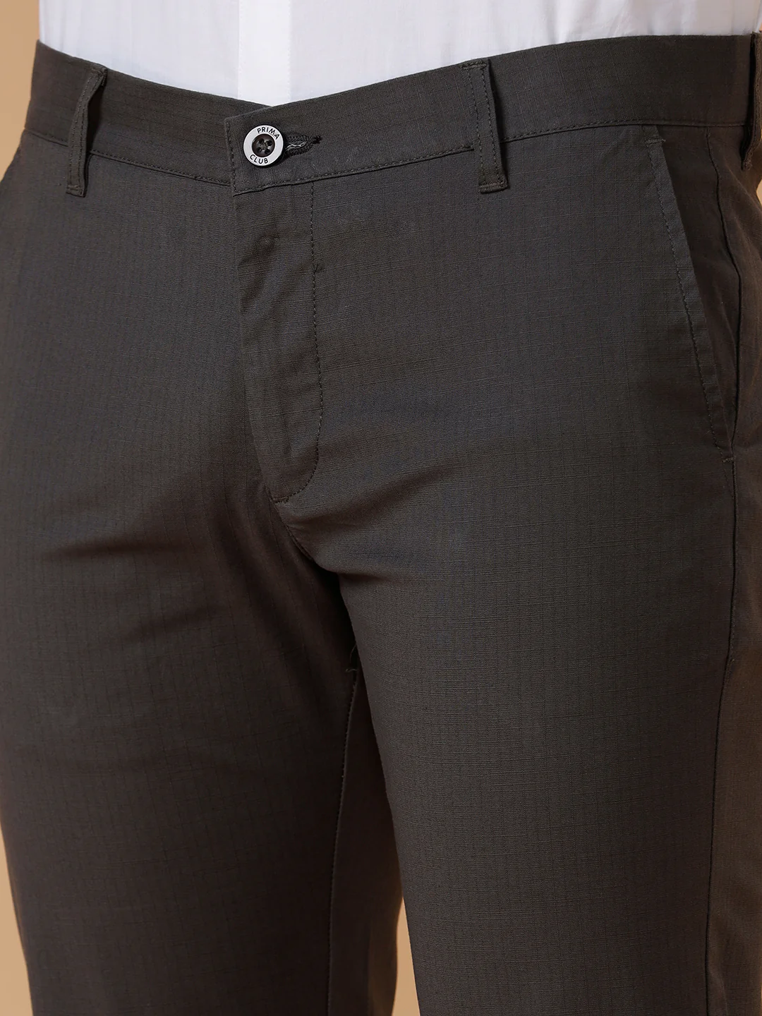 Cotton Lycra Smart Fit Stretch Pants Greyish Green Linox - Image 4