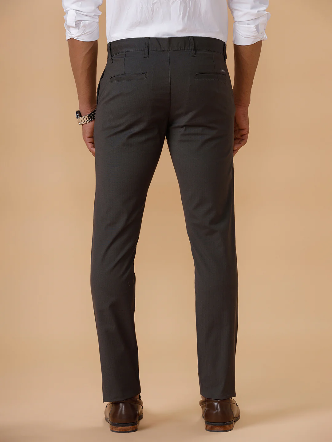 Cotton Lycra Smart Fit Stretch Pants Greyish Green Linox - Image 5