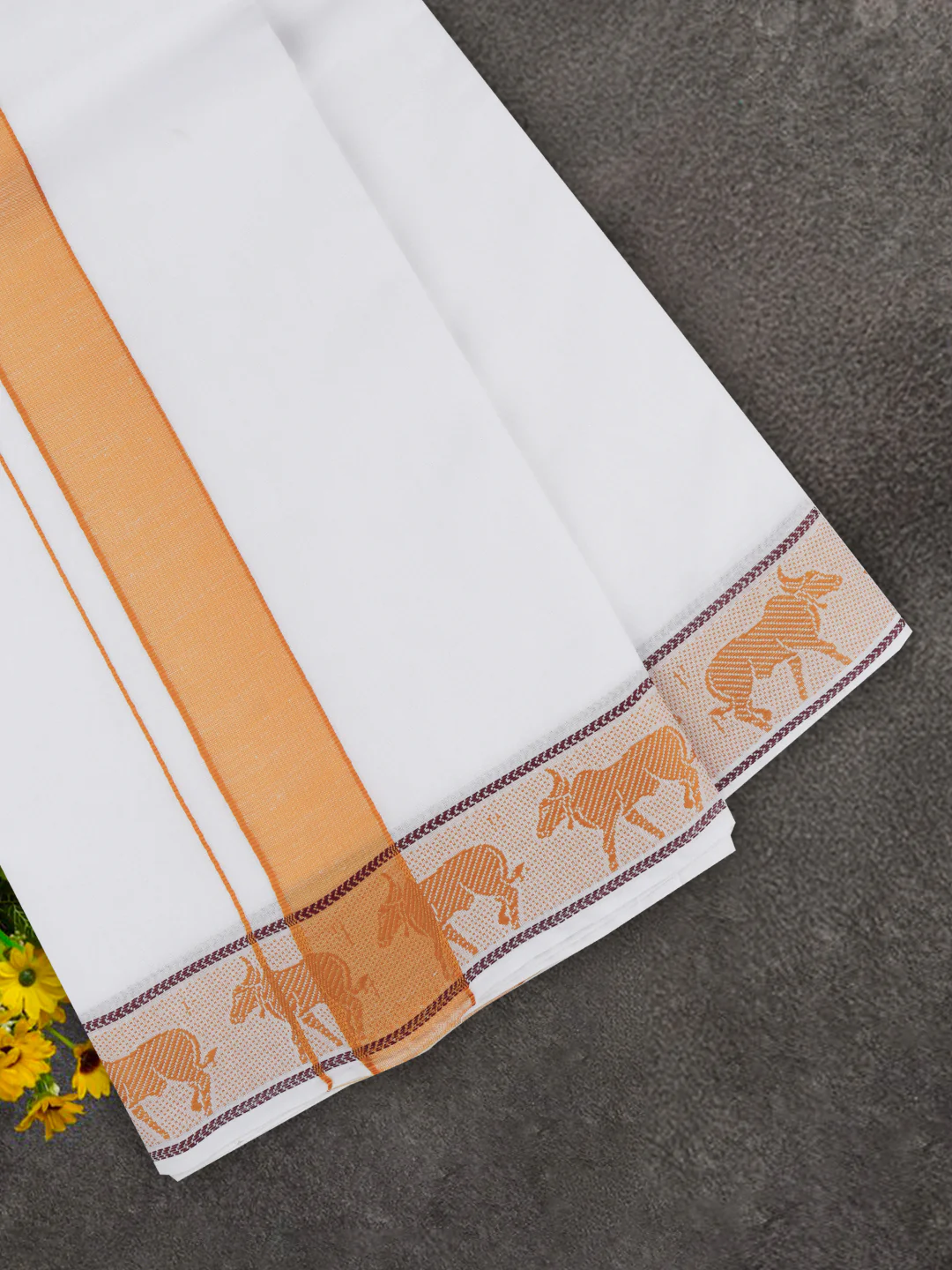 Cotton Mustard Fancy Border Panchakacham with Angavasthram Srirasthu(9+5) SR51 - Image 4