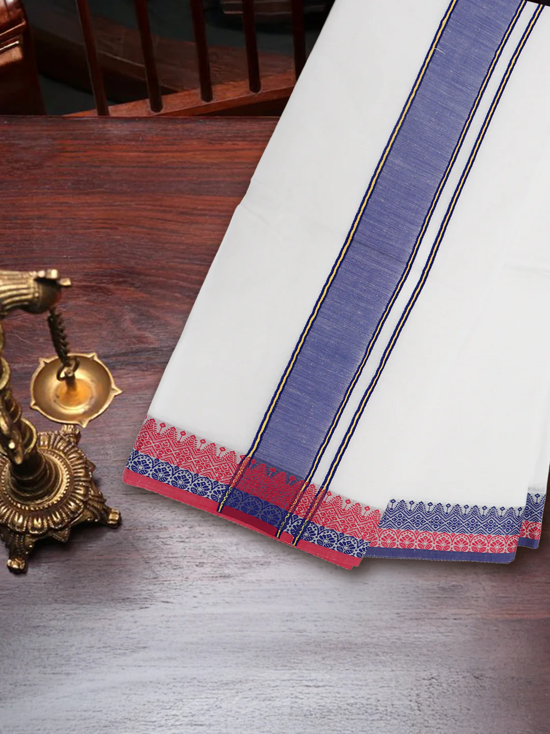 Cotton Navy Fancy Border Panchakacham with Angavasthram Keerthisena (9+5) KS04 - Image 2