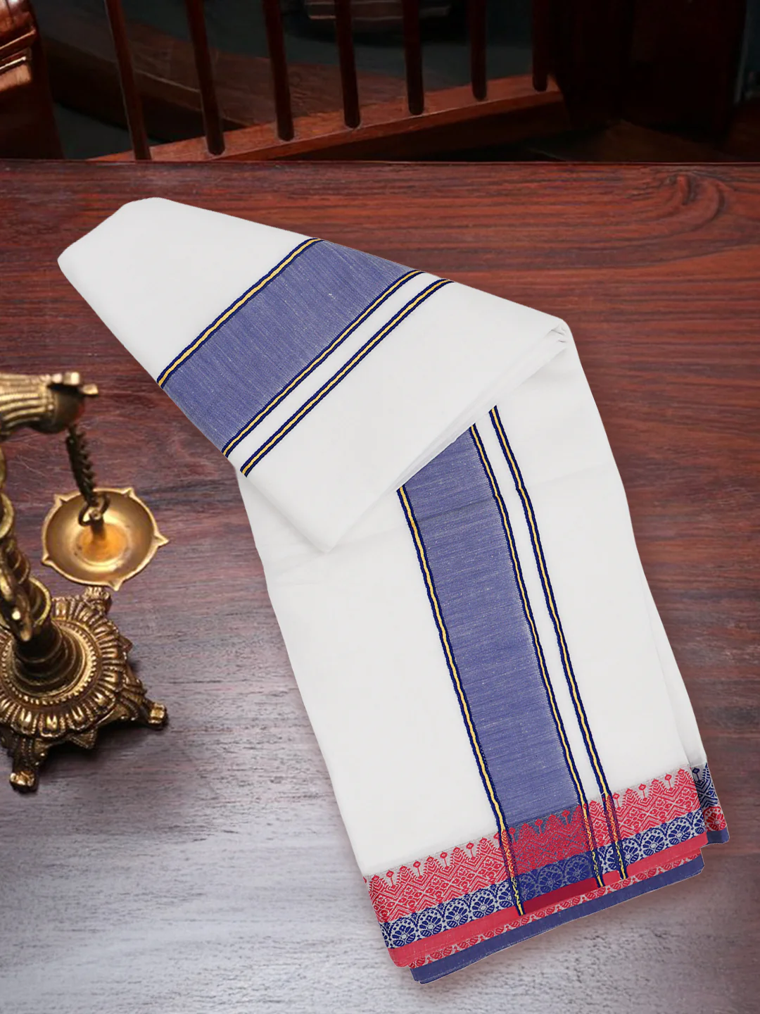 Cotton Navy Fancy Border Panchakacham with Angavasthram Keerthisena (9+5) KS04 - Image 5