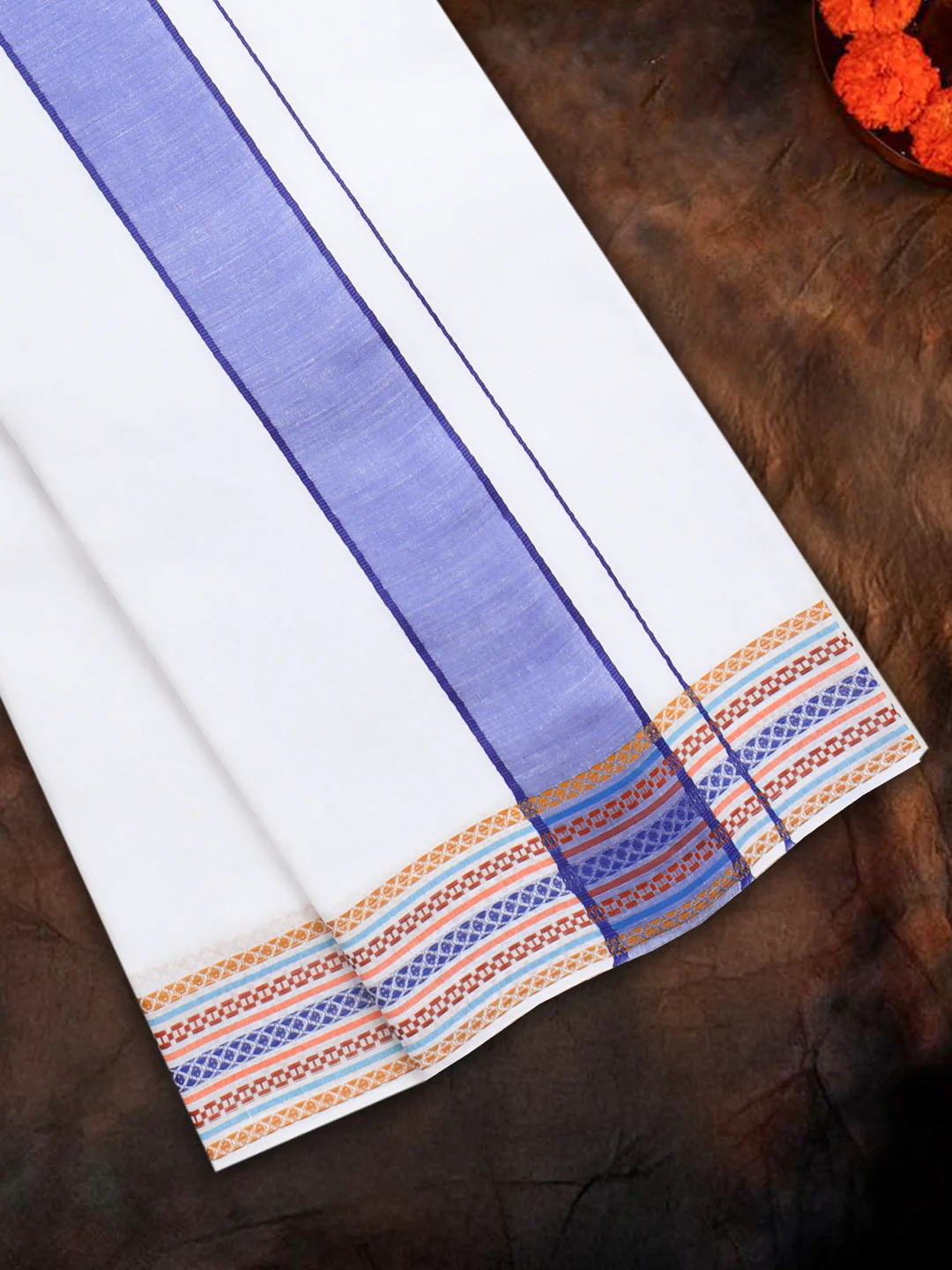 Cotton Navy Fancy Border Panchakacham with Angavasthram Srirasthu(9+5) SR49 - Image 3