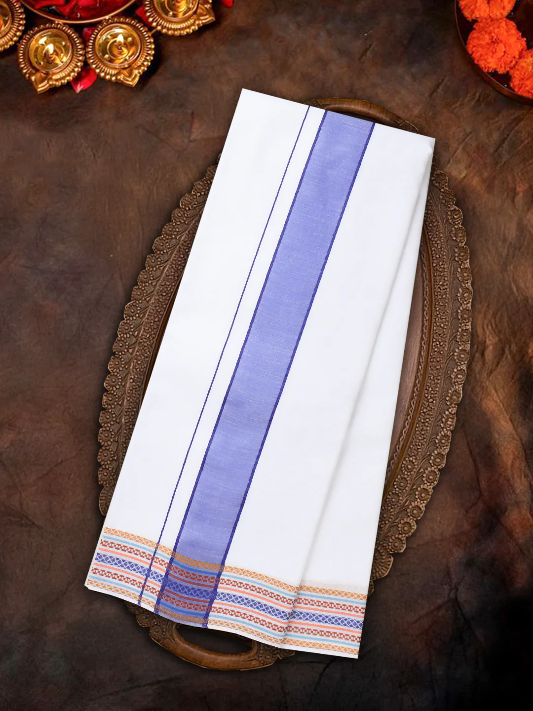 Cotton Navy Fancy Border Panchakacham with Angavasthram Srirasthu(9+5) SR49 - Image 4