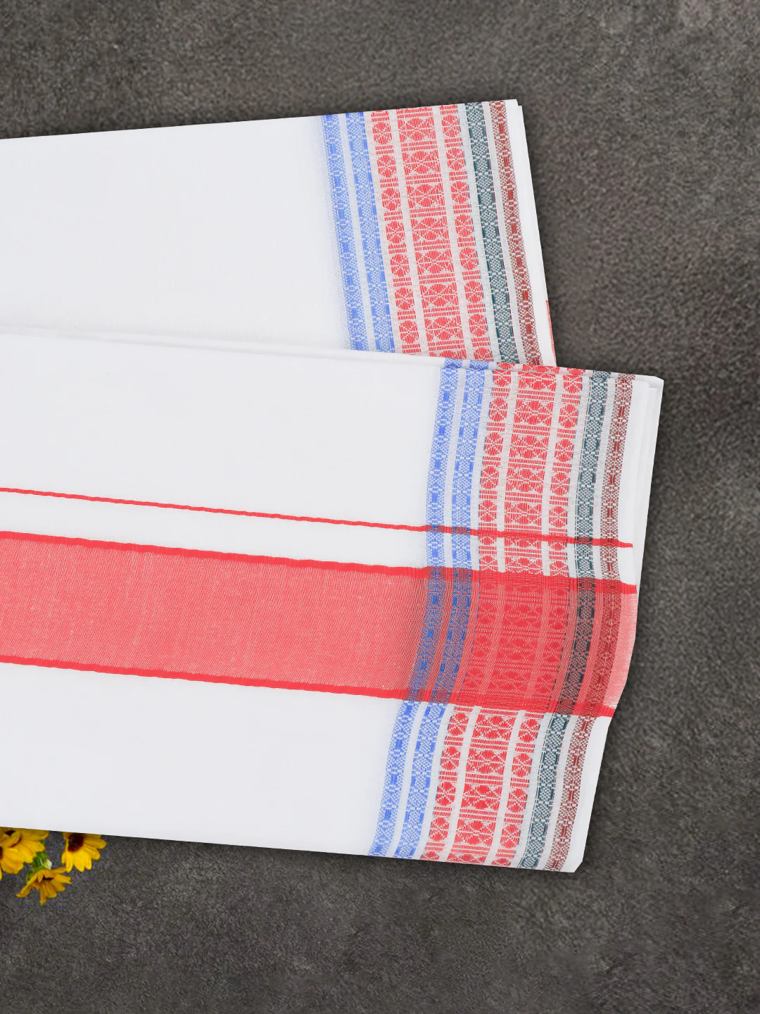 Cotton Red Fancy Border Panchakacham with Angavasthram Srirasthu(9+5) SR60 - Image 3