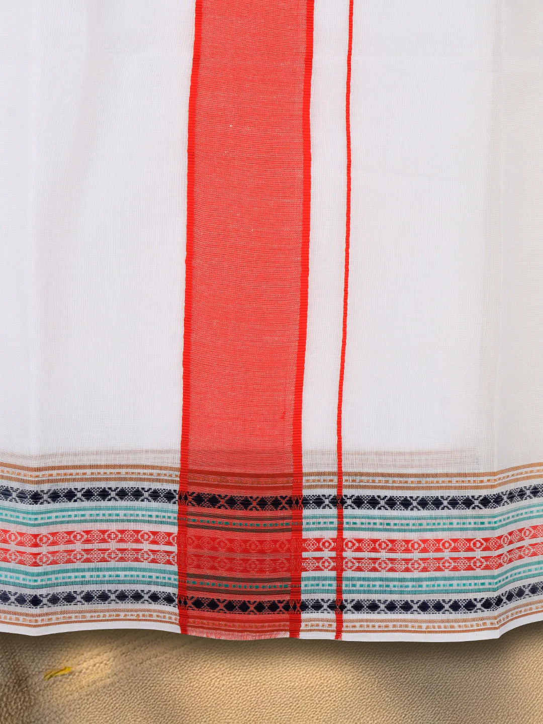 Cotton Red Fancy Border Panchakacham with Angavasthram Srirasthu(9+5) SR62 - Image 3