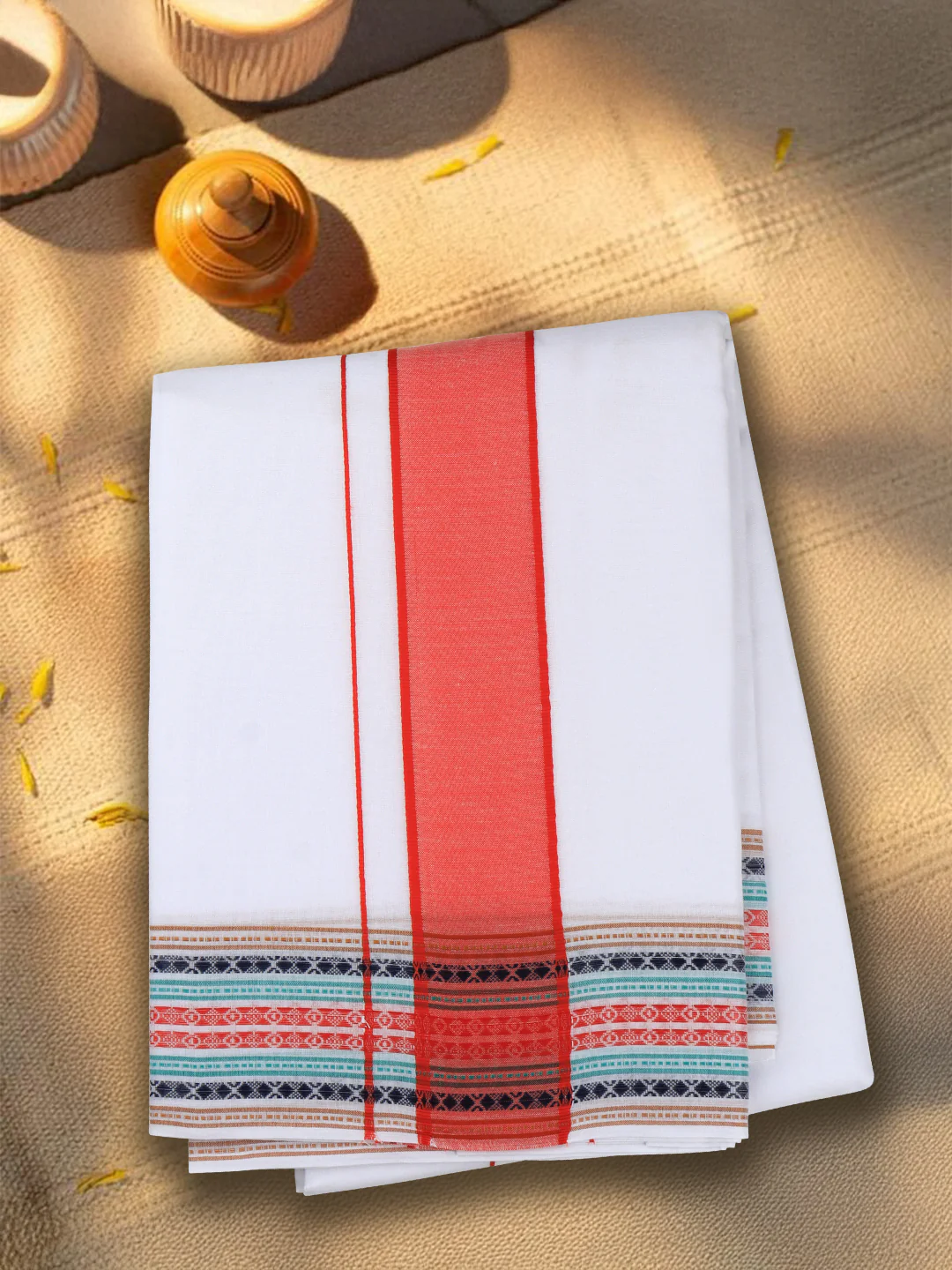 Cotton Red Fancy Border Panchakacham with Angavasthram Srirasthu(9+5) SR62 - Image 5