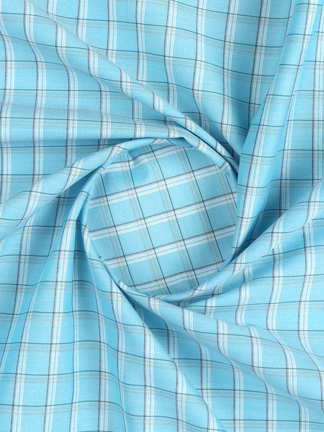 Cotton Rich Checked Blue Shirt Fabric Elight Gold