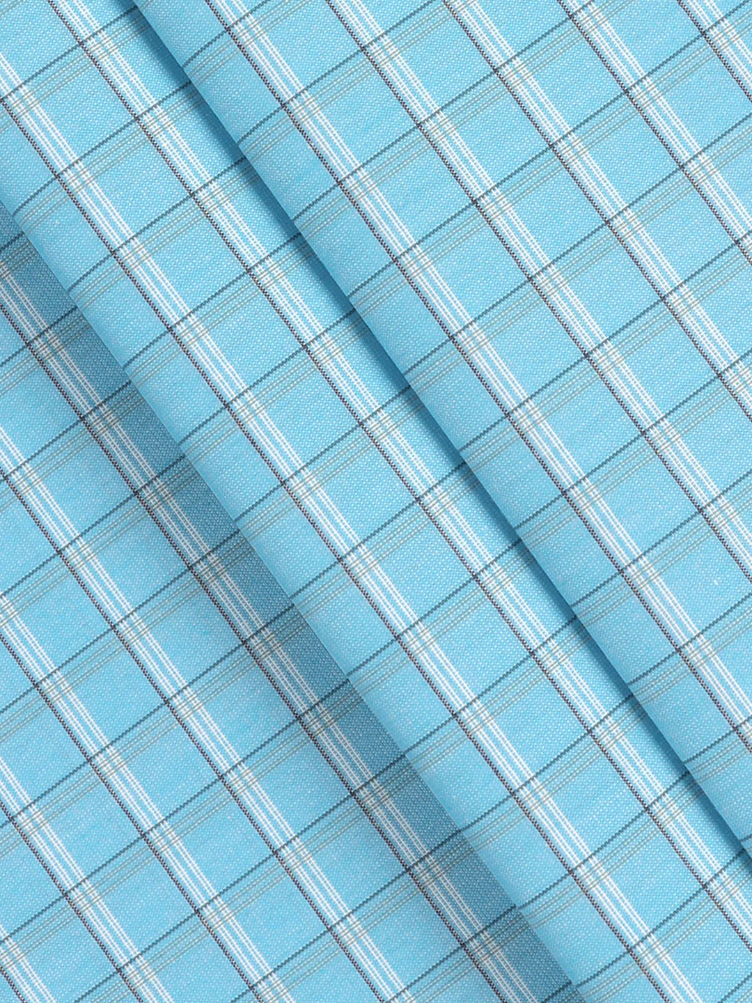 Cotton Rich Checked Blue Shirt Fabric Elight Gold - Image 2