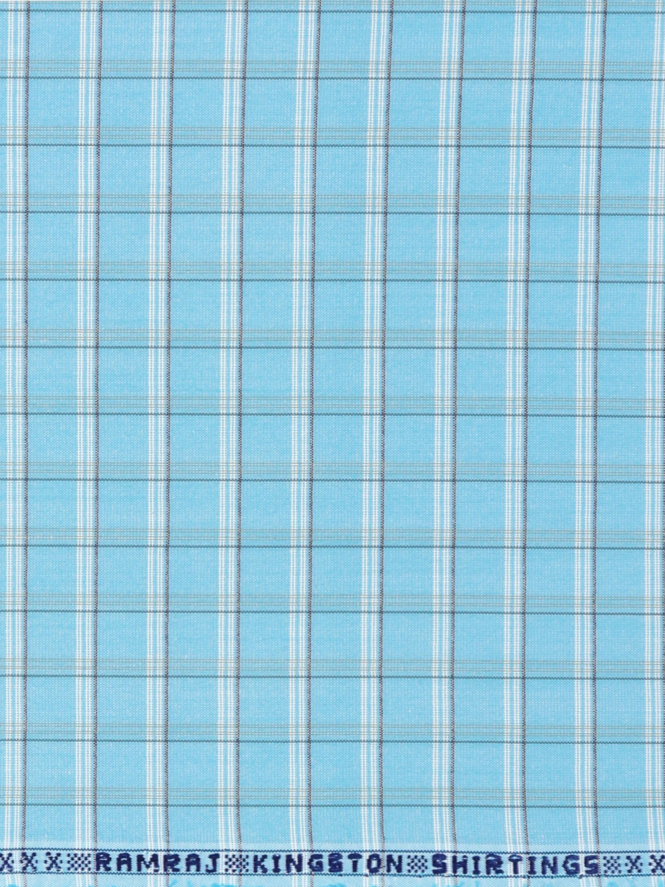 Cotton Rich Checked Blue Shirt Fabric Elight Gold - Image 3