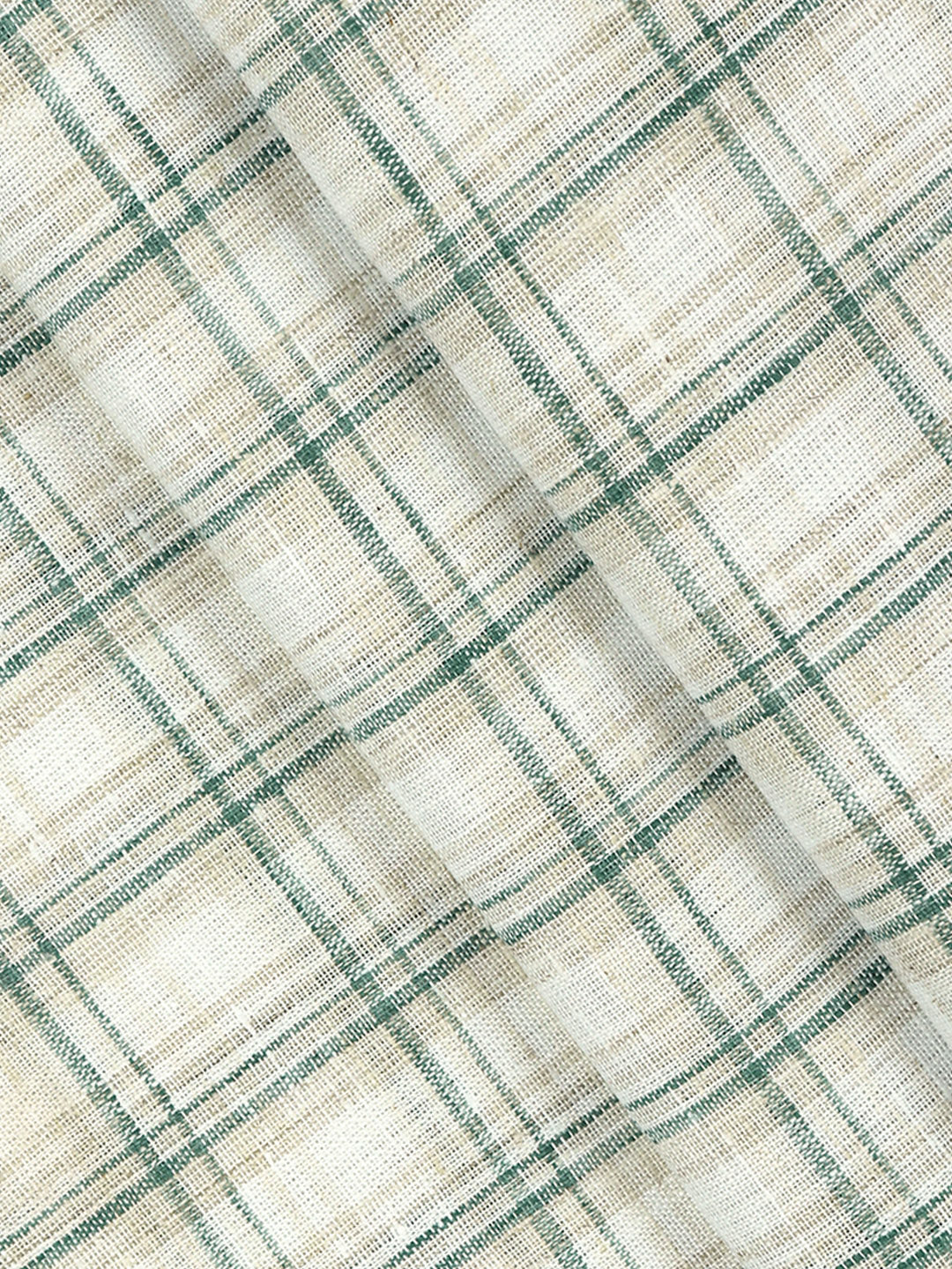 Cotton Rich Checked Green with Light Brown Shirt Fabric High Style - Image 2