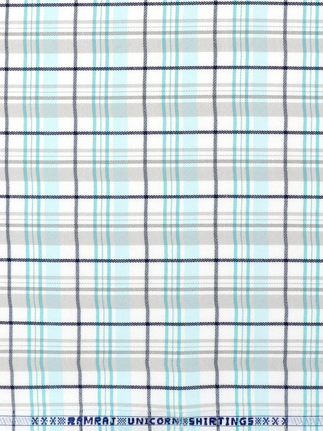 Cotton Rich Checked White with Green Shirt Fabric Elight Gold - Image 3