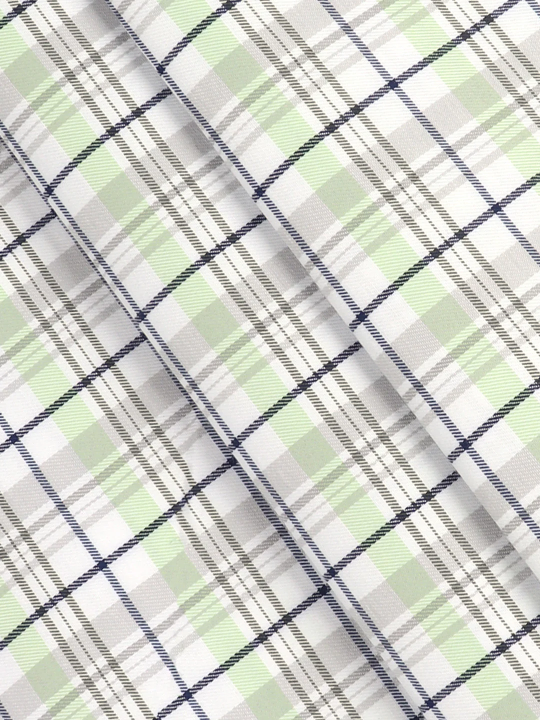 Cotton Rich Checked White with Green Shirt Fabric Elight Gold - Image 2