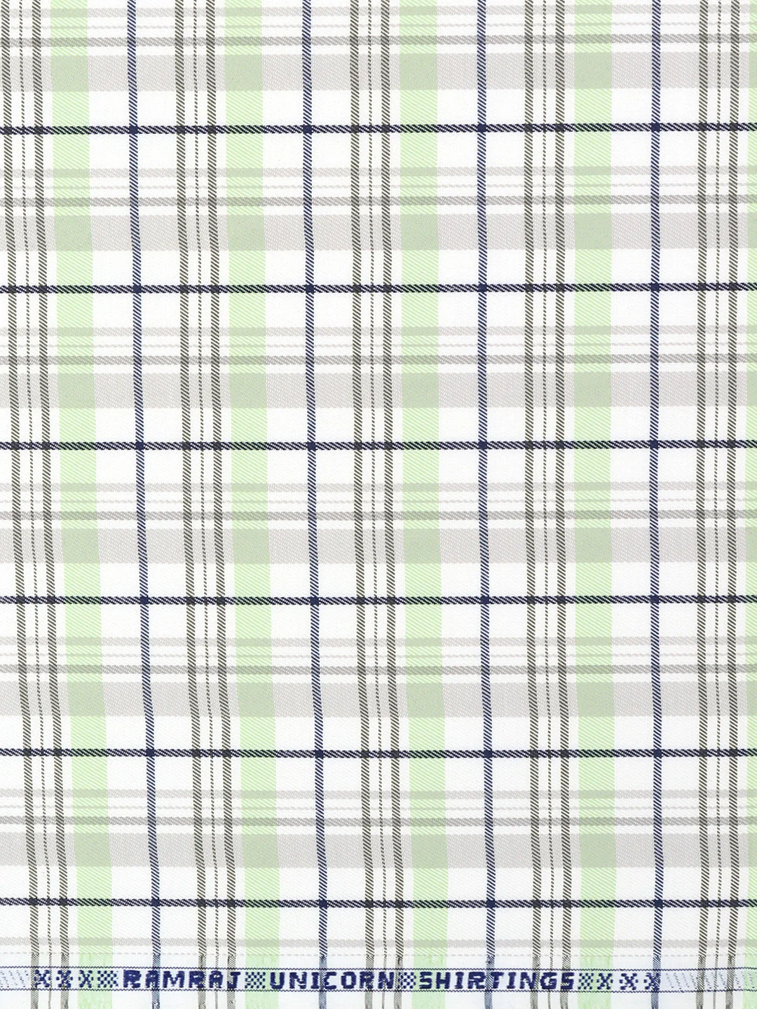 Cotton Rich Checked White with Green Shirt Fabric Elight Gold - Image 3