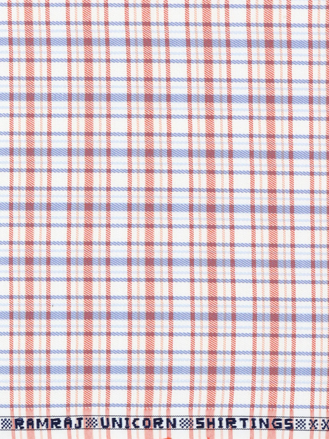 Cotton Rich Checked White with Orange Shirt Fabric Elight Gold - Image 3