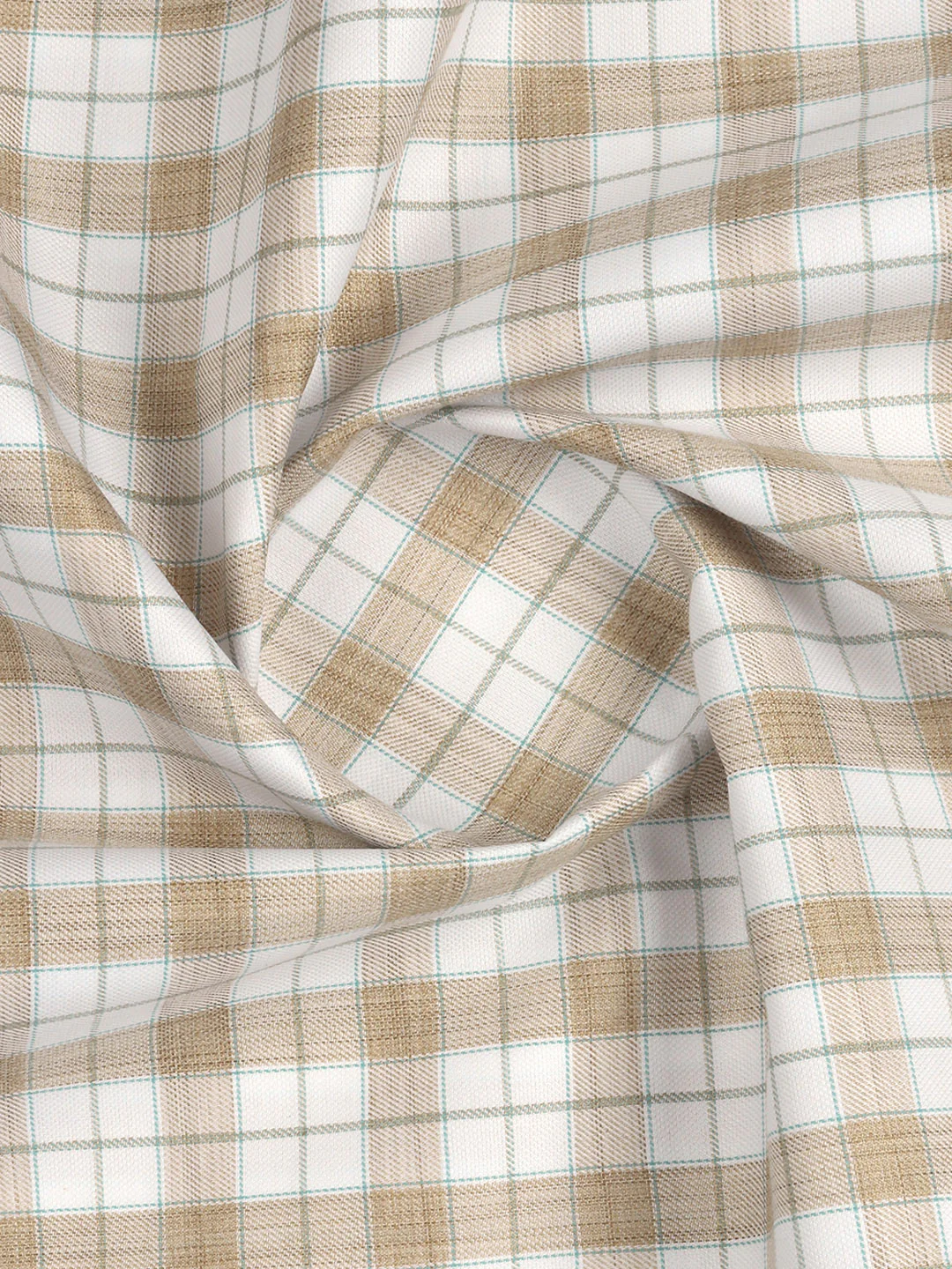 Cotton Rich Light Brown with White Checked Shirt Fabric Infinity Bit