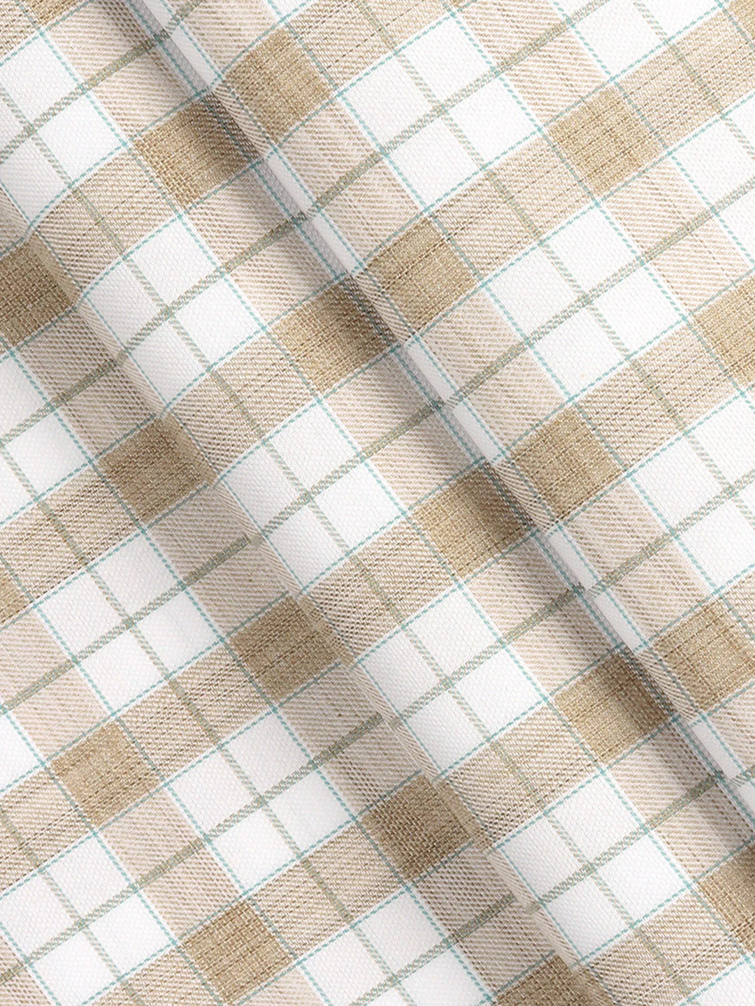 Cotton Rich Light Brown with White Checked Shirt Fabric Infinity Bit - Image 2