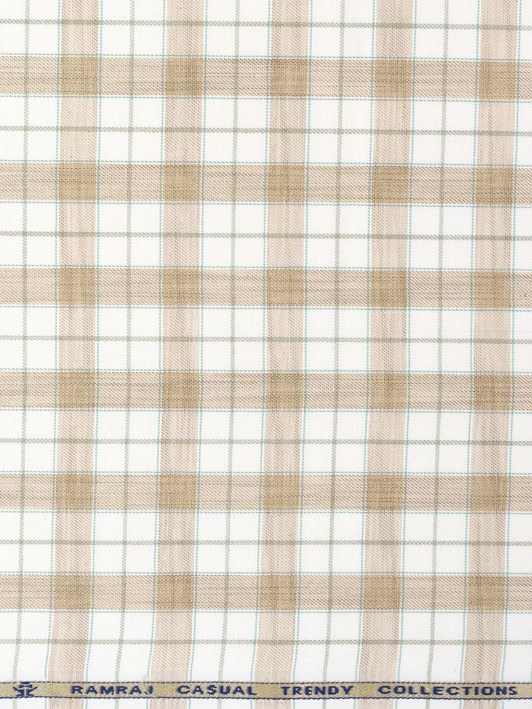 Cotton Rich Light Brown with White Checked Shirt Fabric Infinity Bit - Image 3