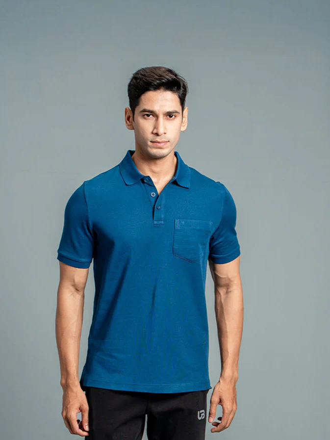 Cotton Rich Pique Polo Blue