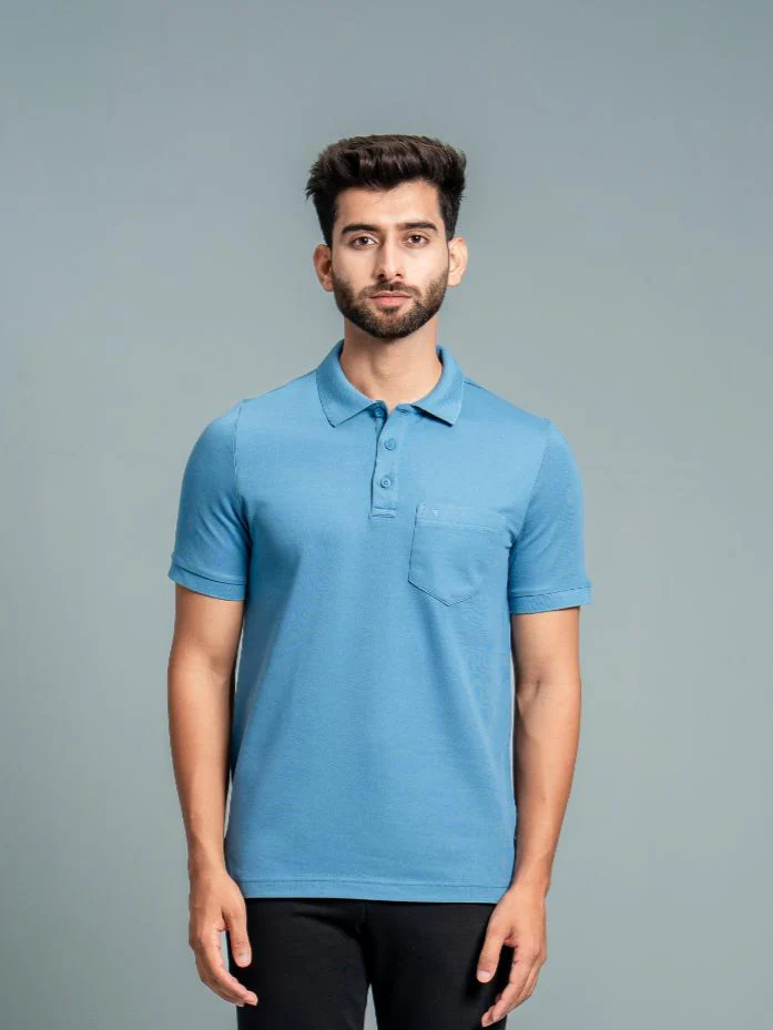 Cotton Rich Pique Polo Blue
