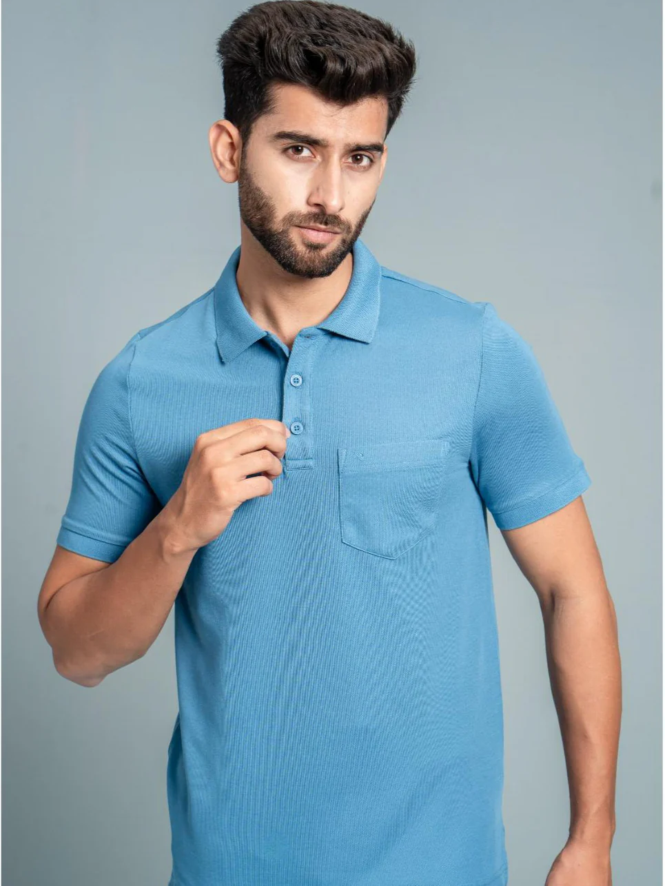 Cotton Rich Pique Polo Blue - Image 4