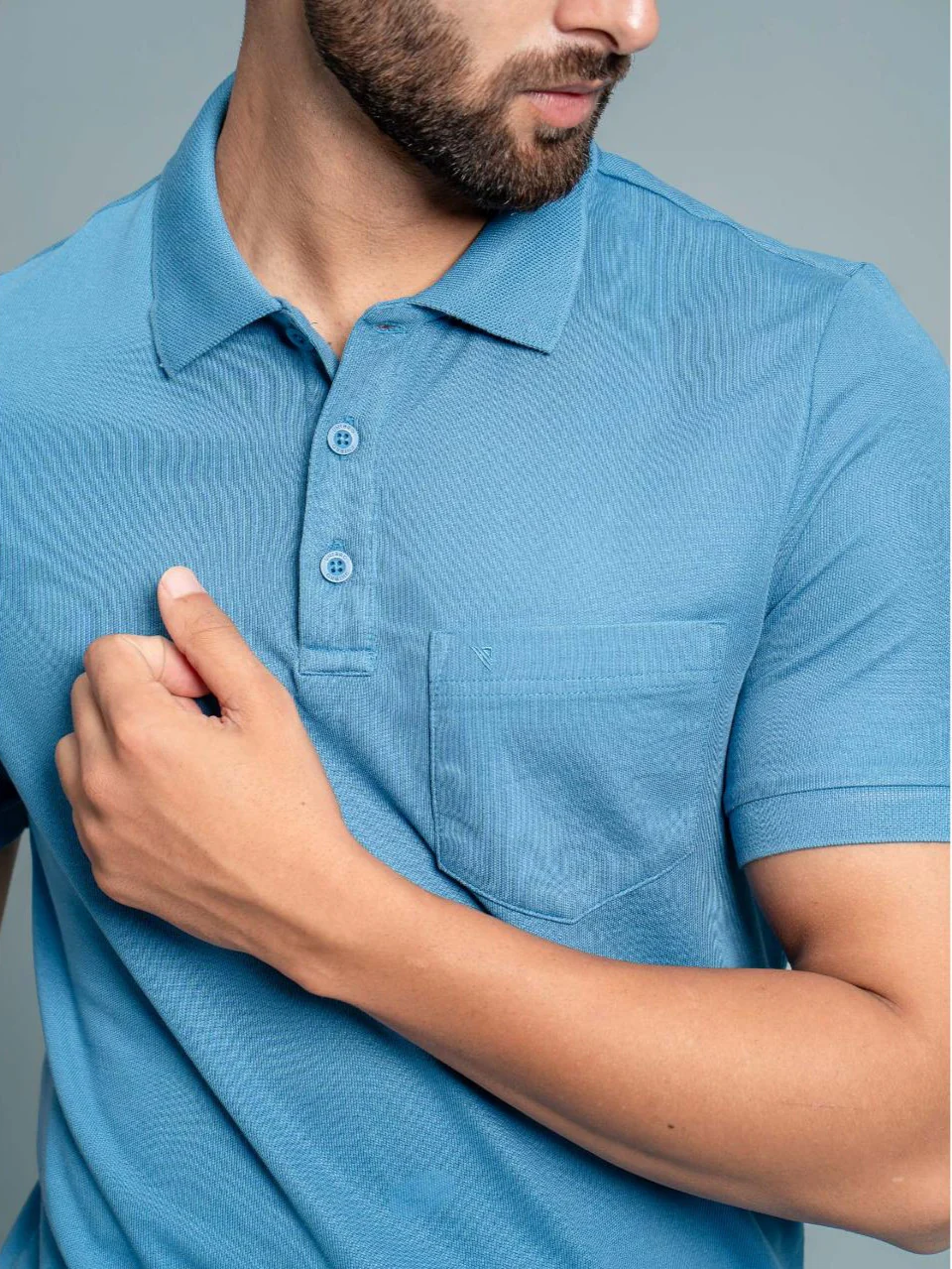 Cotton Rich Pique Polo Blue - Image 5