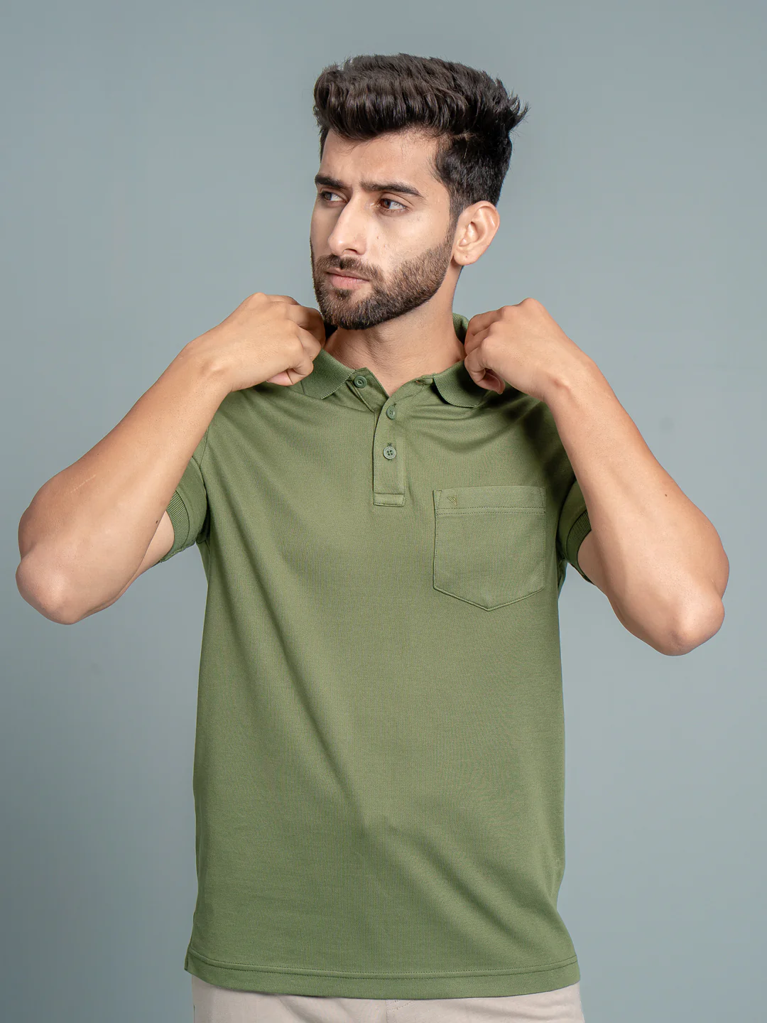 Cotton Rich Pique Polo Green - Image 2