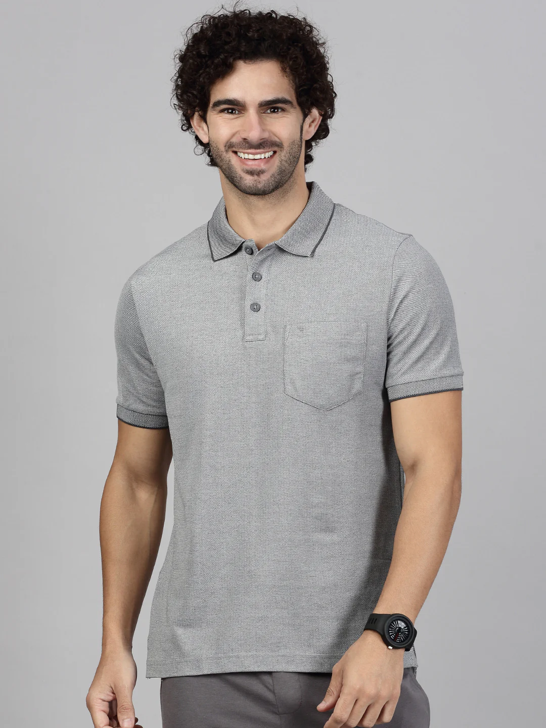 Cotton Rich Pique Polo Heather Grey
