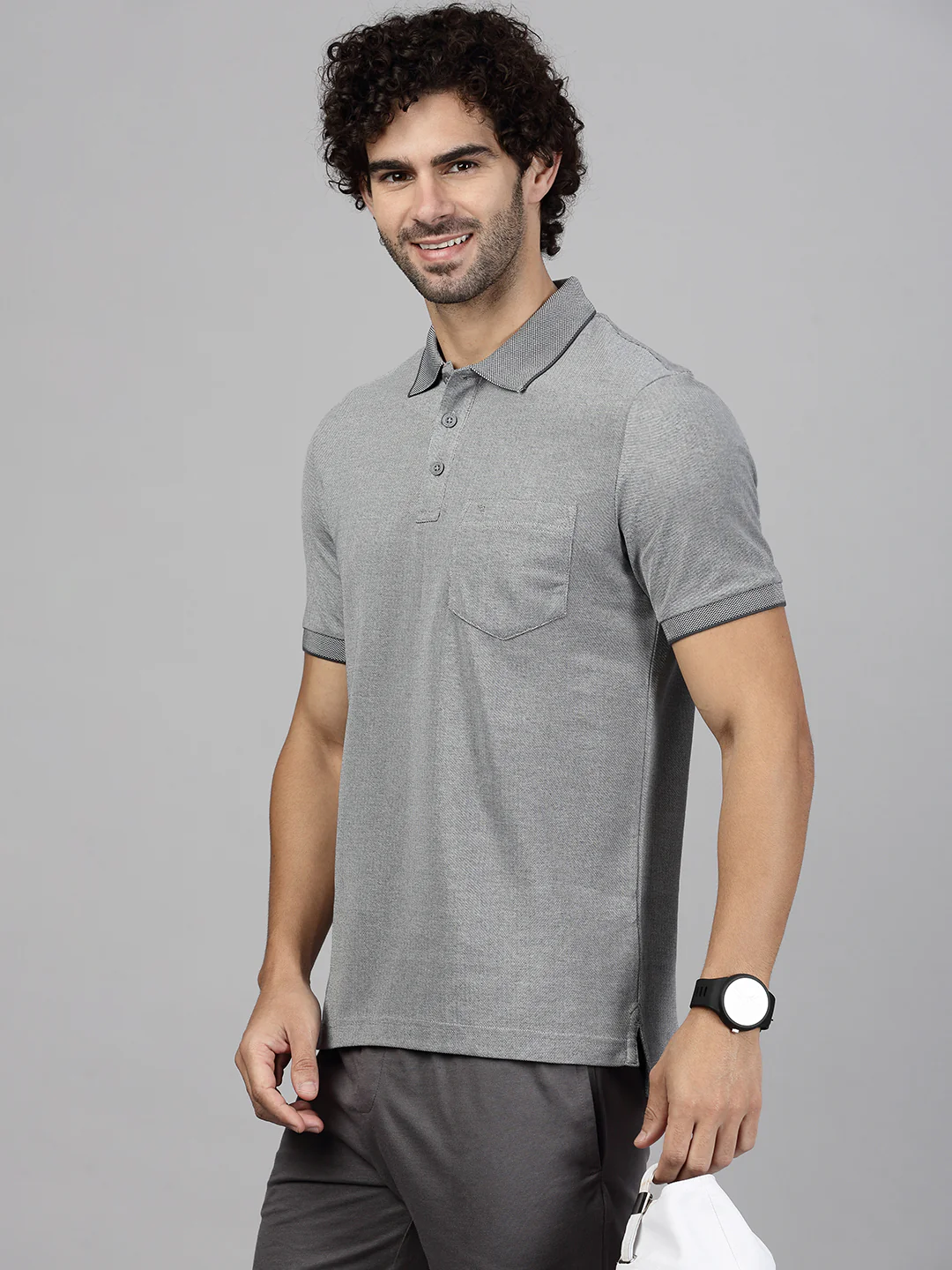 Cotton Rich Pique Polo Heather Grey - Image 2