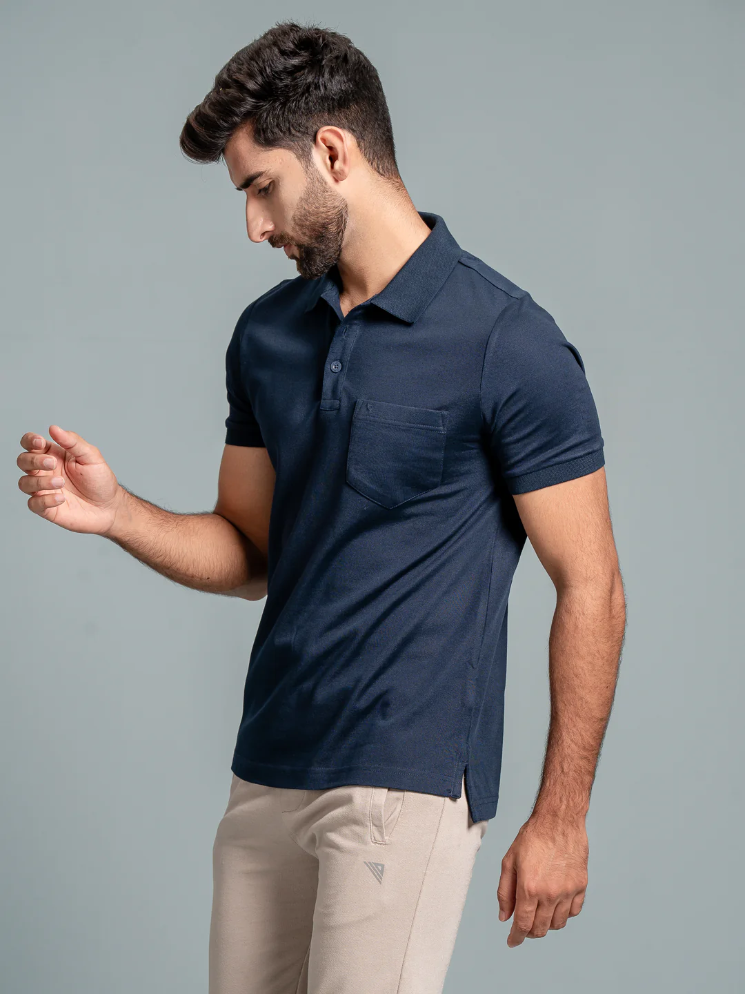 Cotton Rich Pique Polo Navy - Image 3