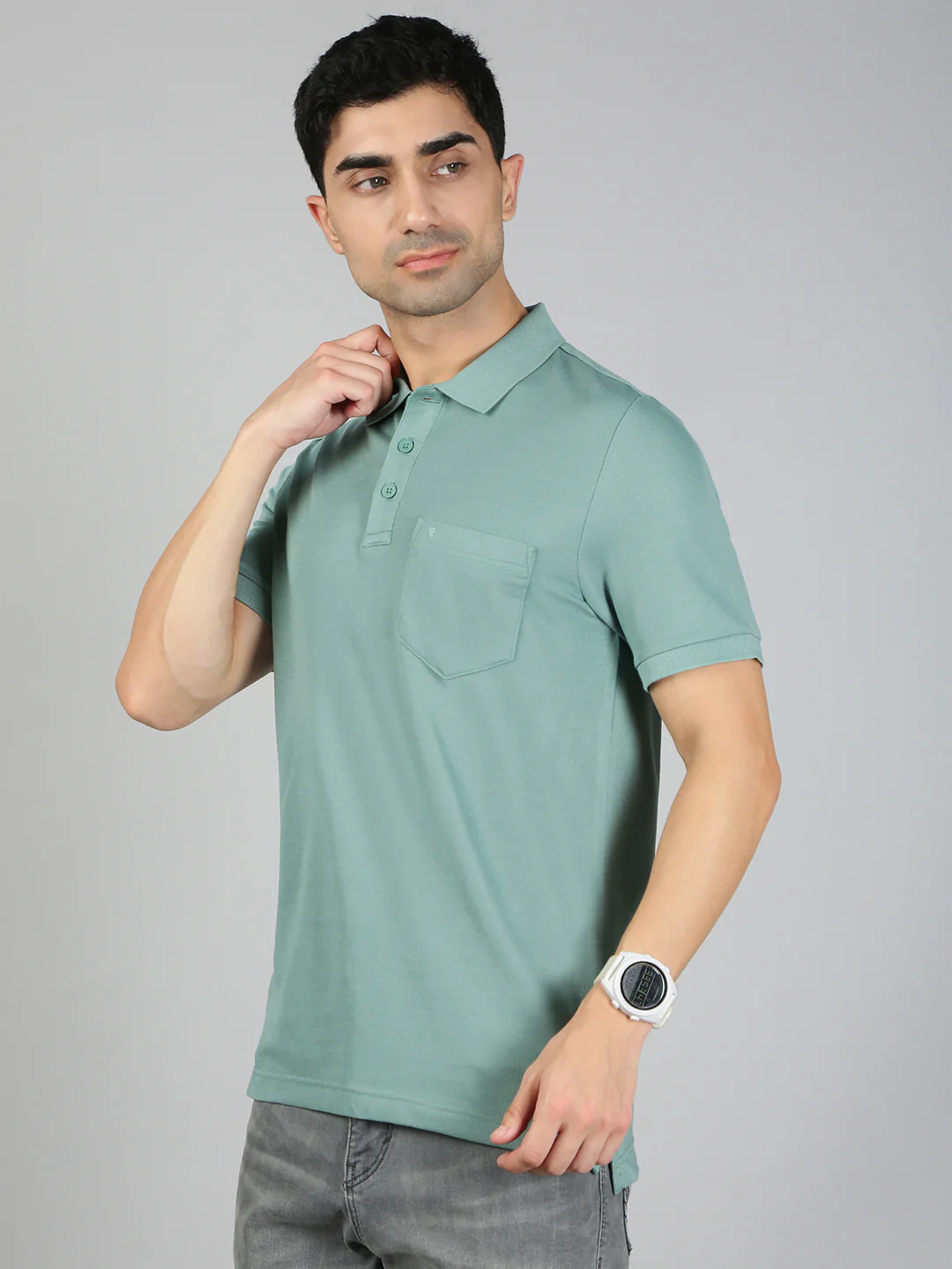 Cotton Rich Pique Polo Sage Green - Image 2