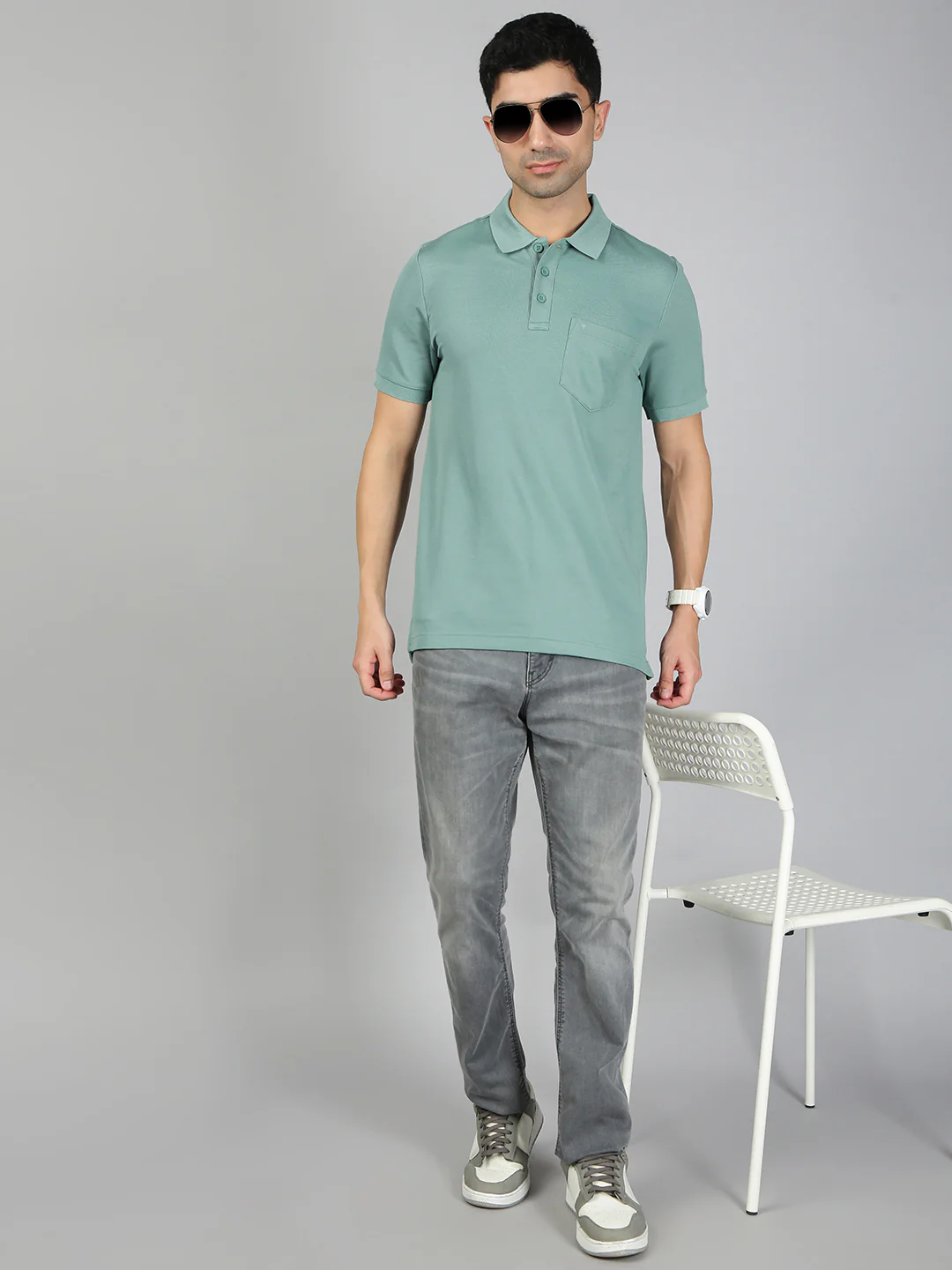 Cotton Rich Pique Polo Sage Green - Image 3