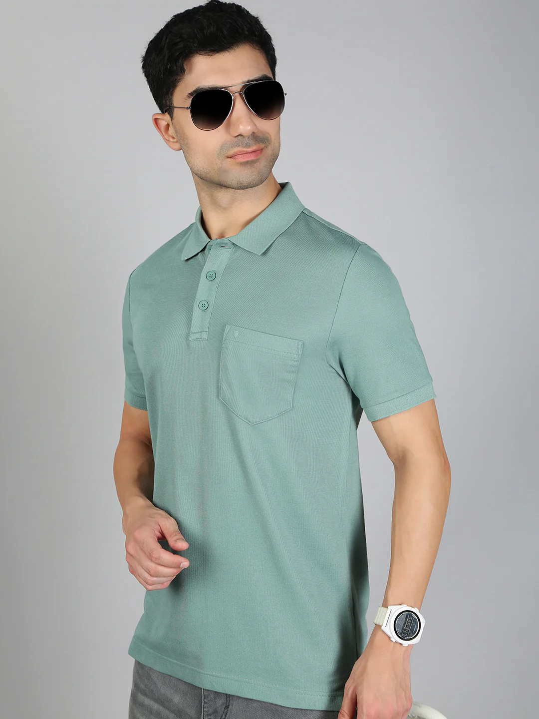 Cotton Rich Pique Polo Sage Green - Image 6